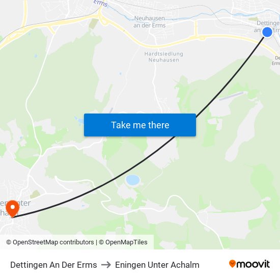 Dettingen An Der Erms to Eningen Unter Achalm map