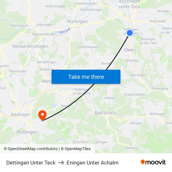 Dettingen Unter Teck to Eningen Unter Achalm map