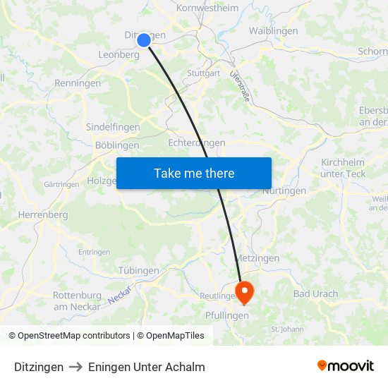 Ditzingen to Eningen Unter Achalm map