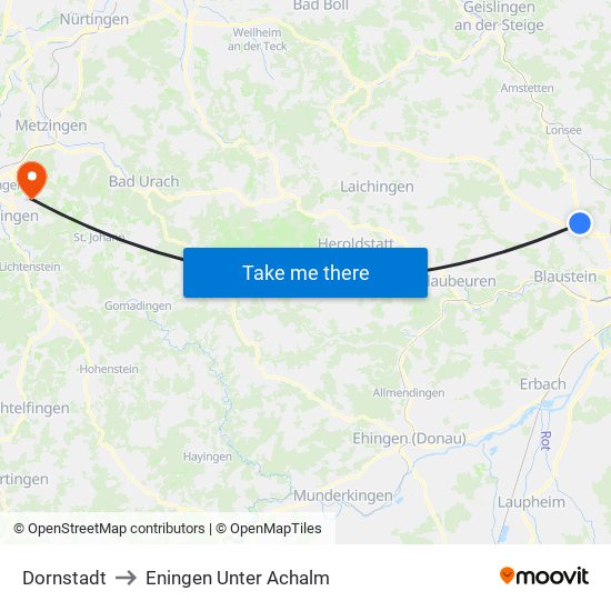 Dornstadt to Eningen Unter Achalm map