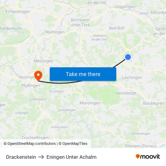 Drackenstein to Eningen Unter Achalm map