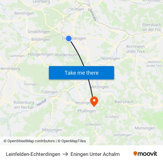 Leinfelden-Echterdingen to Eningen Unter Achalm map