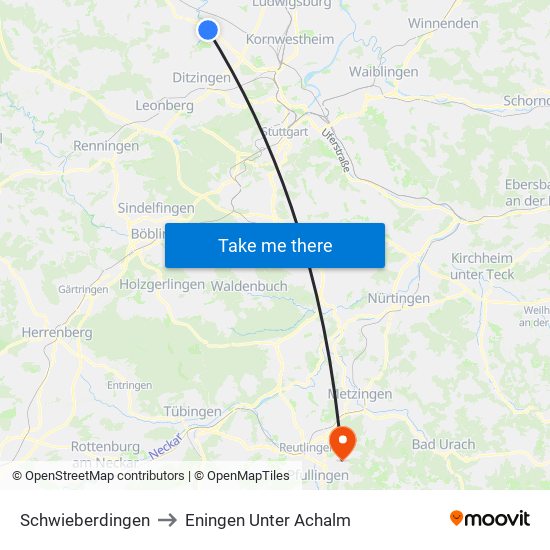 Schwieberdingen to Eningen Unter Achalm map