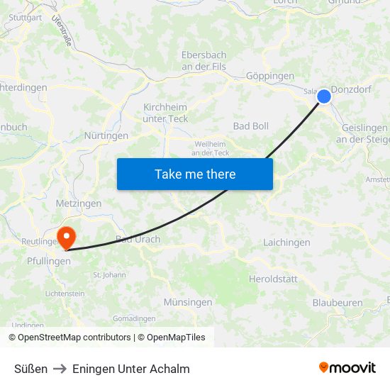 Süßen to Eningen Unter Achalm map