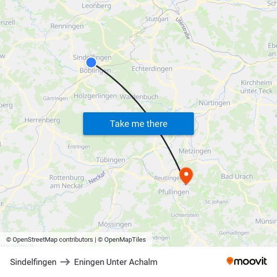 Sindelfingen to Eningen Unter Achalm map