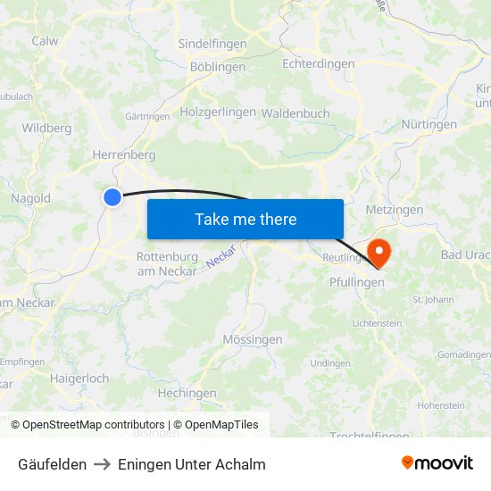 Gäufelden to Eningen Unter Achalm map