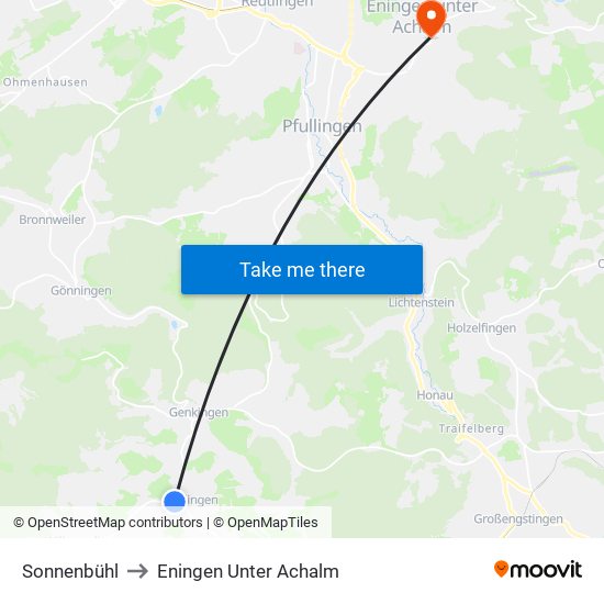 Sonnenbühl to Eningen Unter Achalm map