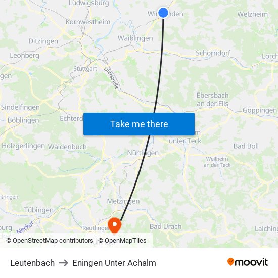 Leutenbach to Eningen Unter Achalm map