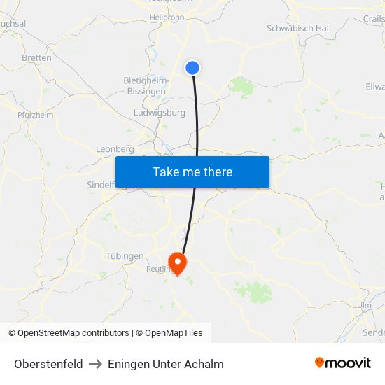 Oberstenfeld to Eningen Unter Achalm map