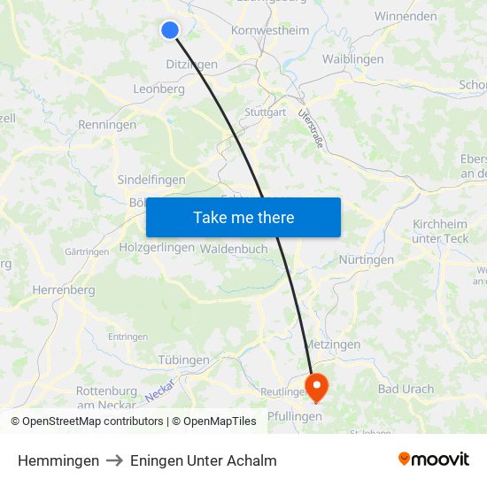 Hemmingen to Eningen Unter Achalm map