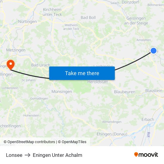 Lonsee to Eningen Unter Achalm map