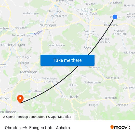 Ohmden to Eningen Unter Achalm map