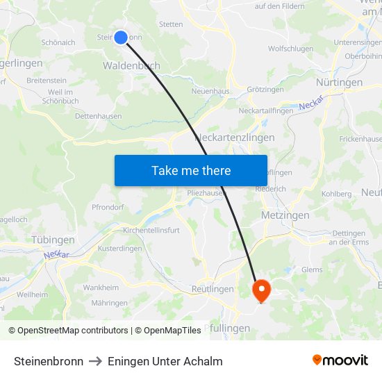 Steinenbronn to Eningen Unter Achalm map