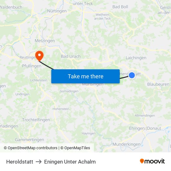 Heroldstatt to Eningen Unter Achalm map