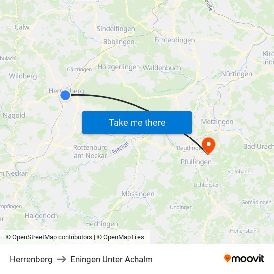 Herrenberg to Eningen Unter Achalm map