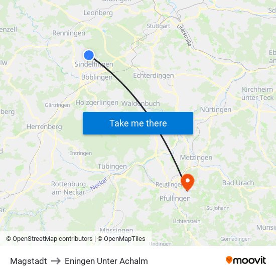 Magstadt to Eningen Unter Achalm map