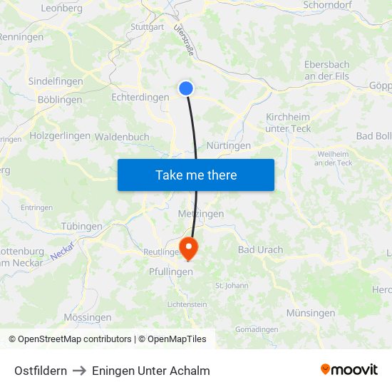 Ostfildern to Eningen Unter Achalm map