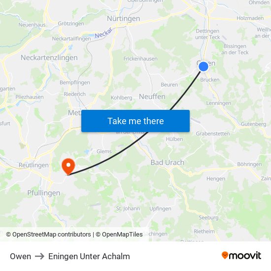 Owen to Eningen Unter Achalm map