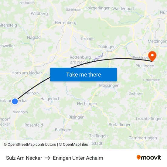 Sulz Am Neckar to Eningen Unter Achalm map