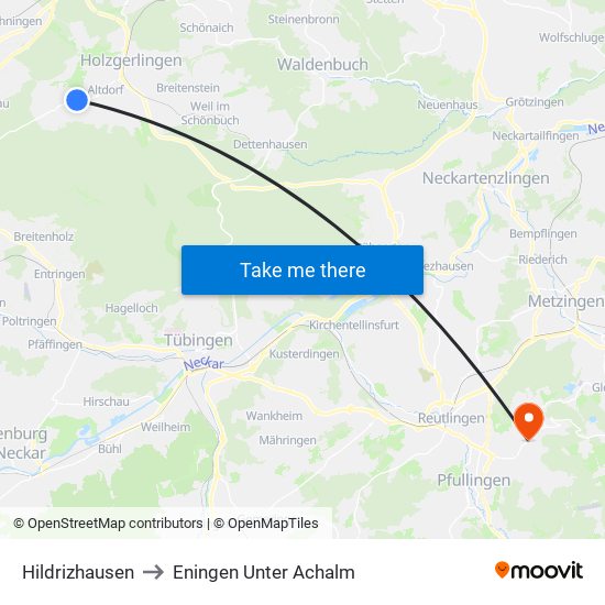 Hildrizhausen to Eningen Unter Achalm map