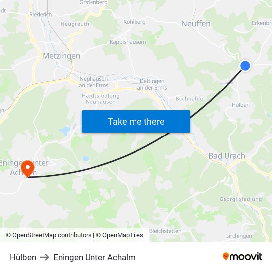 Hülben to Eningen Unter Achalm map