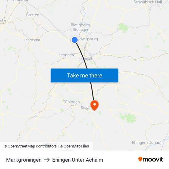 Markgröningen to Eningen Unter Achalm map