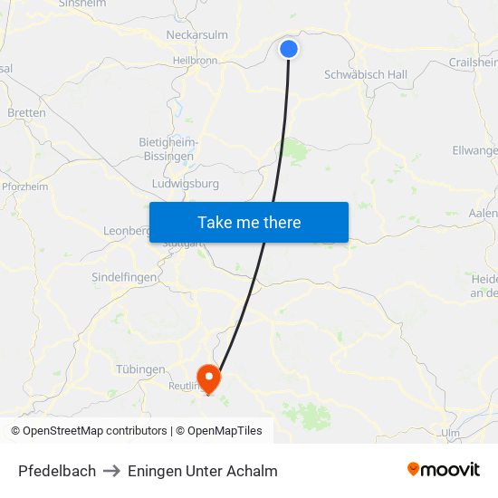 Pfedelbach to Eningen Unter Achalm map