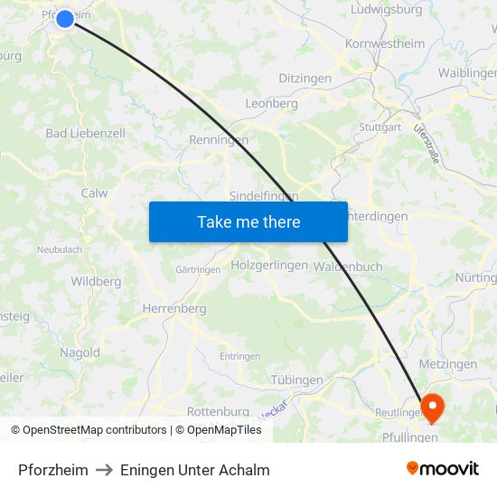 Pforzheim to Eningen Unter Achalm map