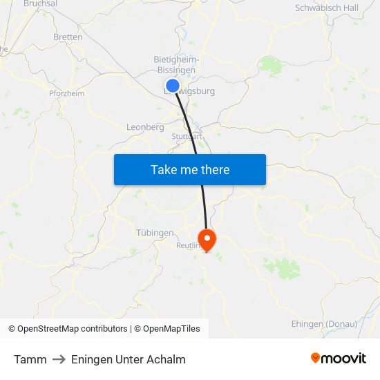 Tamm to Eningen Unter Achalm map