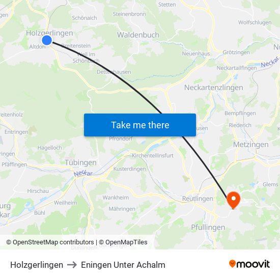 Holzgerlingen to Eningen Unter Achalm map