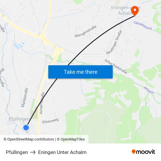 Pfullingen to Eningen Unter Achalm map