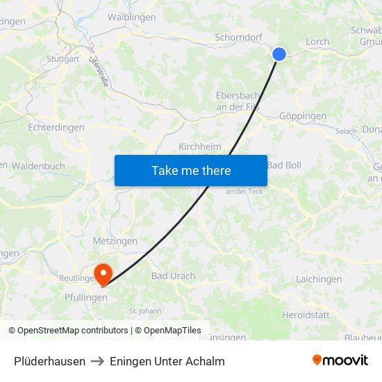 Plüderhausen to Eningen Unter Achalm map