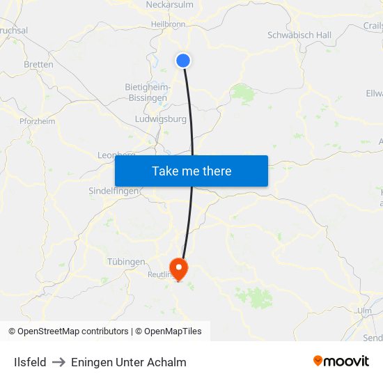 Ilsfeld to Eningen Unter Achalm map