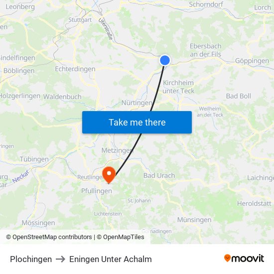 Plochingen to Eningen Unter Achalm map