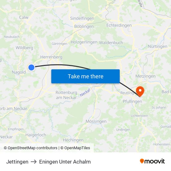Jettingen to Eningen Unter Achalm map