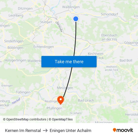 Kernen Im Remstal to Eningen Unter Achalm map