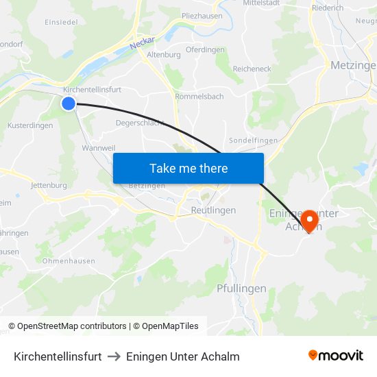 Kirchentellinsfurt to Eningen Unter Achalm map