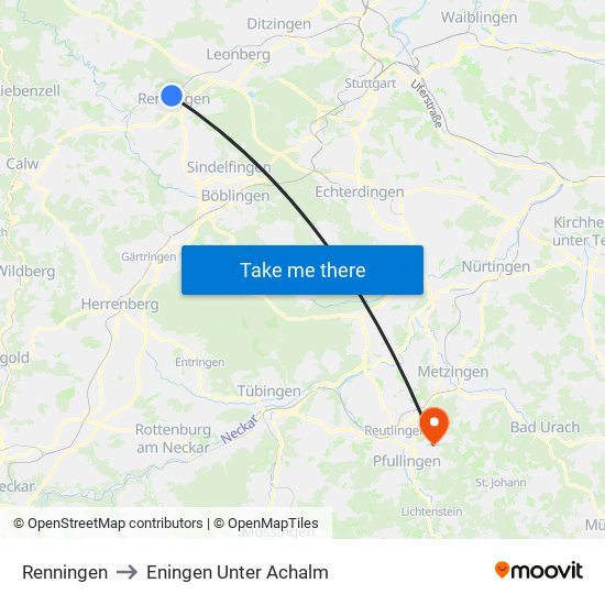Renningen to Eningen Unter Achalm map