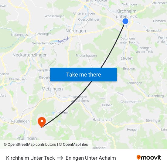 Kirchheim Unter Teck to Eningen Unter Achalm map