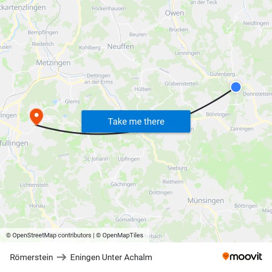 Römerstein to Eningen Unter Achalm map