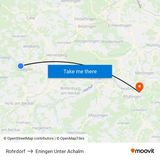 Rohrdorf to Eningen Unter Achalm map