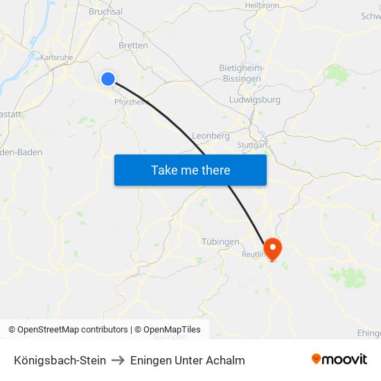 Königsbach-Stein to Eningen Unter Achalm map