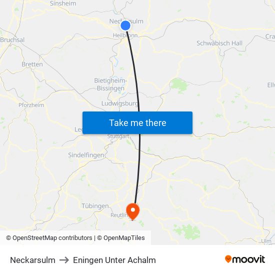 Neckarsulm to Eningen Unter Achalm map