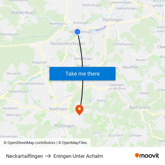 Neckartailfingen to Eningen Unter Achalm map