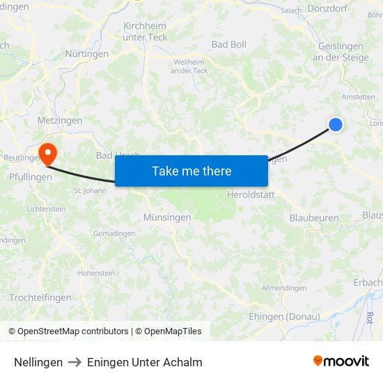 Nellingen to Eningen Unter Achalm map