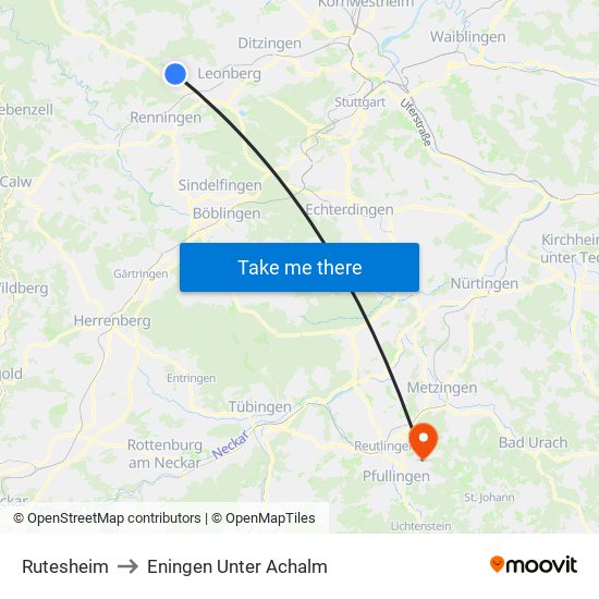 Rutesheim to Eningen Unter Achalm map