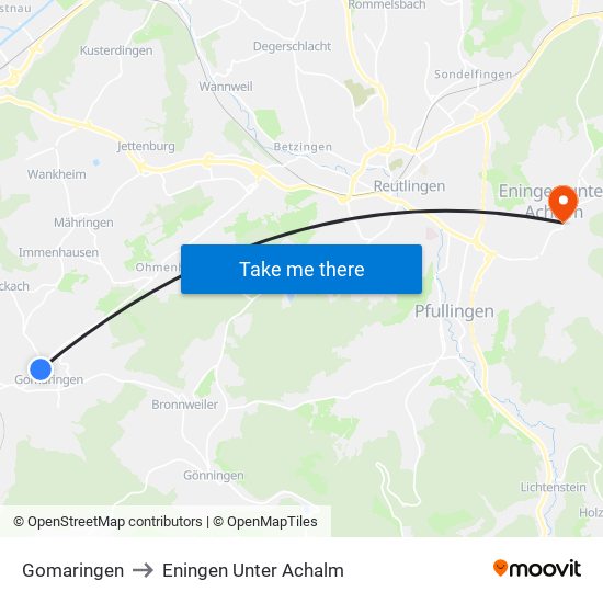 Gomaringen to Eningen Unter Achalm map