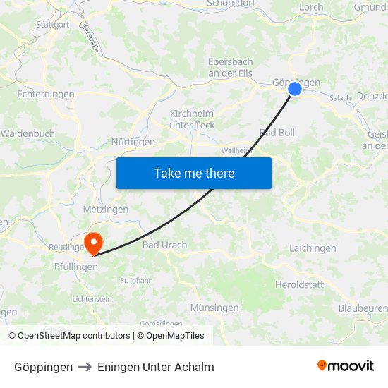 Göppingen to Eningen Unter Achalm map