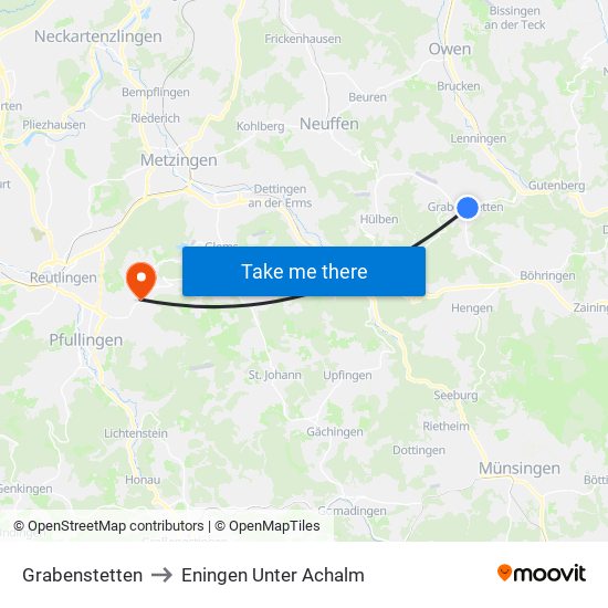 Grabenstetten to Eningen Unter Achalm map