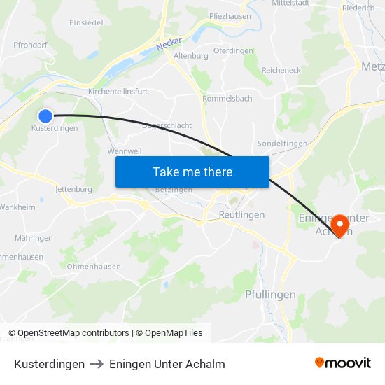 Kusterdingen to Eningen Unter Achalm map